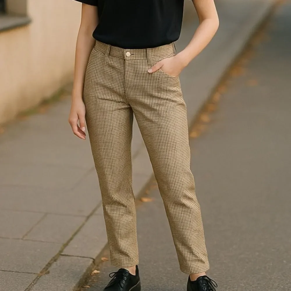 LEVI'S Unisex 511 Cotton Gingham Checker Print Skinny Trouser Jeans Tan Size 30